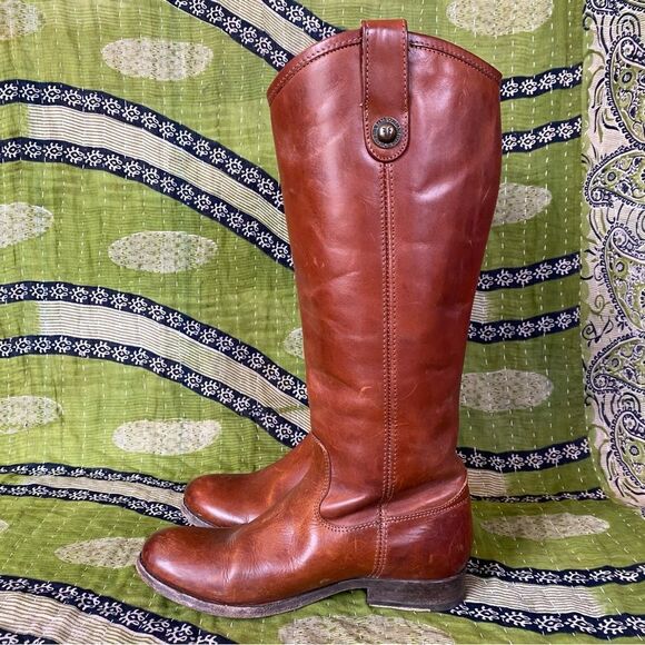 Frye Melissa Cognac Vintage Leather Riding Boots Size 6.5 - Picture 6 of 16